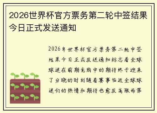 2026世界杯官方票务第二轮中签结果今日正式发送通知